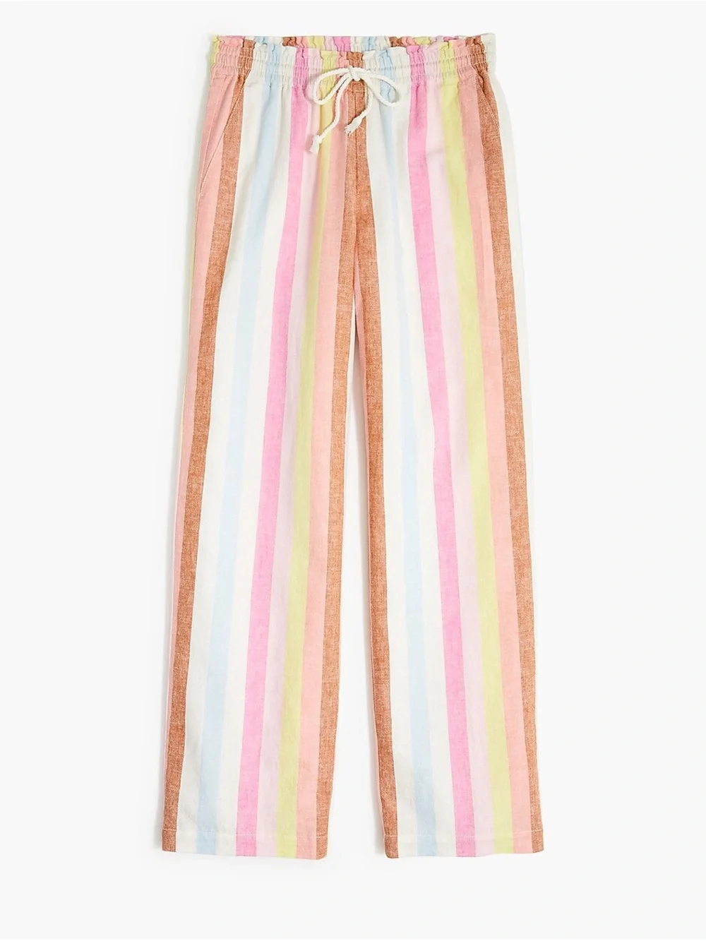 J. Crew LINEN blend Pastel Multi-Striped Wide-Leg Drawstring Pants